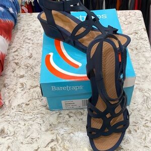 BareTraps Navy Strappy Wedge Sandals